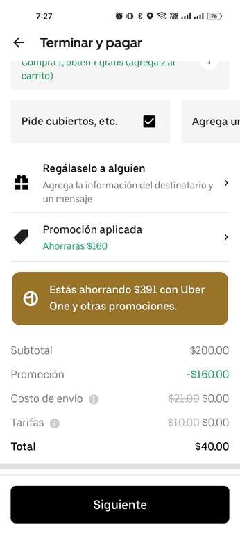 Uber Eats: Taquería el cantarito (2X1 +$160 OFF) GDL