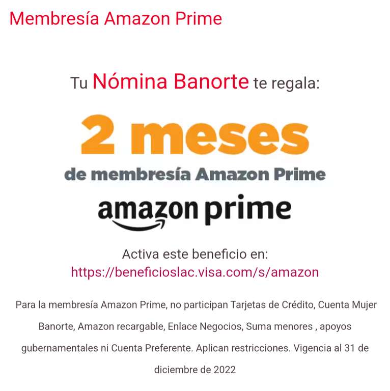 2 Meses GRATIS de Amazon Prime- Nómina Banorte