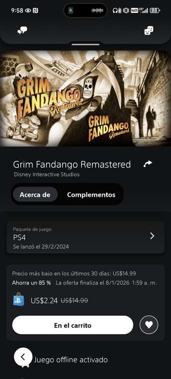 Grim Fandango Remastered PS4/PS5 – Neuf Sous Blister – Édition Rare