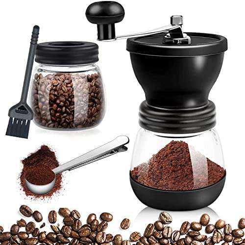 Amazon: Molinillo de café manual, Molino de café portátil, ajustable de cerámica gruesa molino de café con dos tarros de cristal