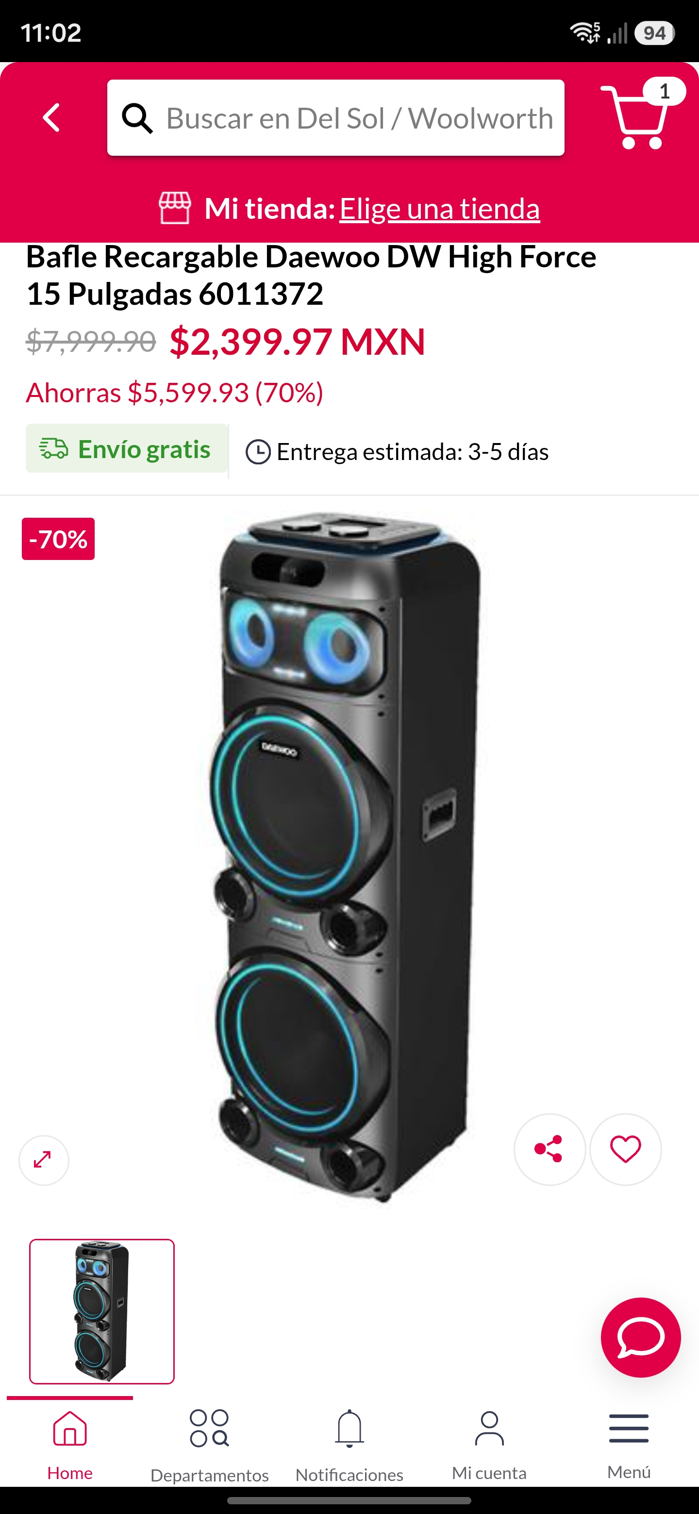 Del Sol: Bafle Recargable Daewoo DW High Force 15 Pulgadas 6011372