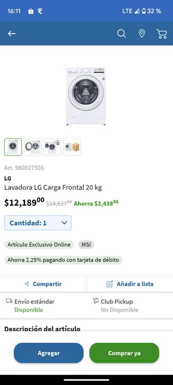 club: lavadora LG carga frontal CON AMEX $9689 - promodescuentos.com