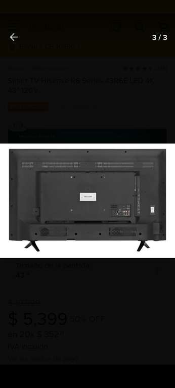 Mercado Libre: Pantalla Hisense R6 Series 43R6E LED 4K 43" y Pantalla Smart Tv 43 Pulgadas Tcl 4 Series Led 4k Uhd Roku Tv Modelo 43s453