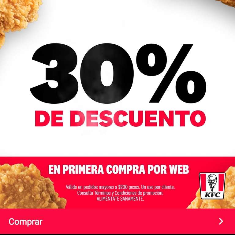 KFC: Cupón del 30% en Compras de $200