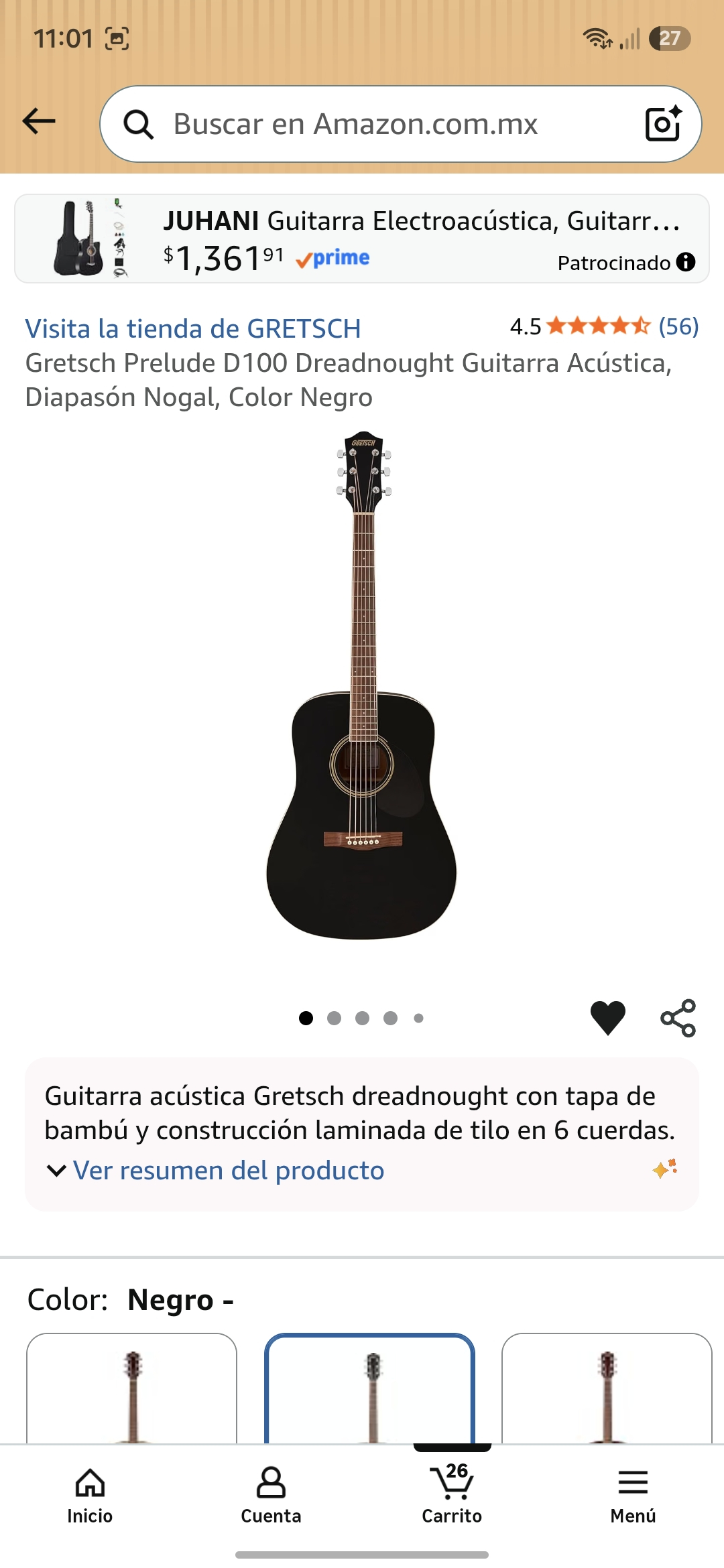 Amazon MX - Gretsch Prelude D100 Dreadnought Guitarra Acústica,