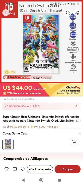 AliExpress: Súper Smash Bros Ultimate Nintendo Switch