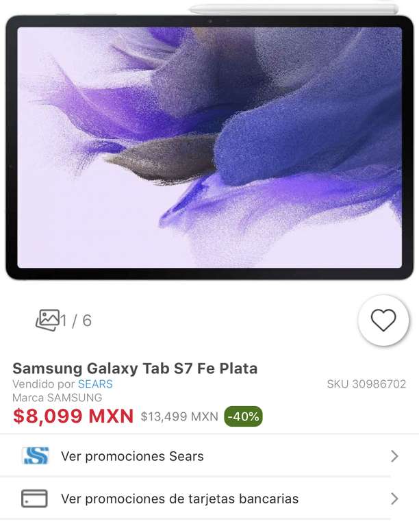 Sears: Samsung Galaxy Tab s7 Fe 64 gb