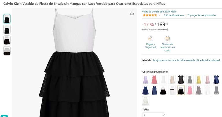 Amazon Calvin Klein Vestido de Fiesta de Encaje sin Mangas con Lazo Vestido para Ocaciones Especiales para Niñas TALLA 5 Años