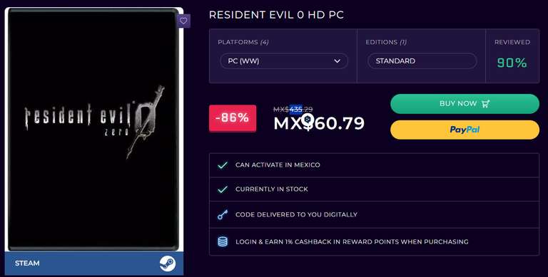 CDKeys: Diferentes Precios/PC/Steam - Resident Evilt 0 HD, 1 HD, 2, 3, 4 (2005), Revelations, Revelation 2, 5, 6, 7, Village