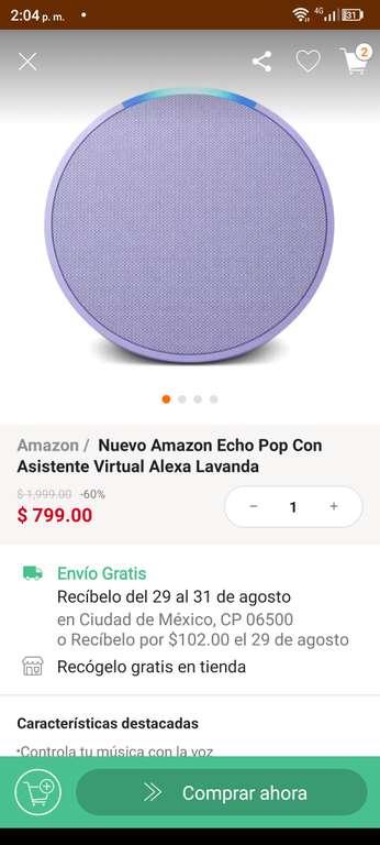 Linio / Nuevo Amazon Echo Pop Con Asistente Virtual Alexa Lavanda