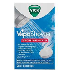 Amazon: Vick VapoShower - Vapores Relajantes para la Regadera, Pastillas Solubles, con Aroma a Mentol, Eucalipto y Alcanfor, 3 Unidades