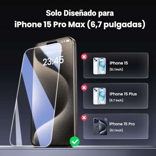 Amazon: UGREEN Mica para iPhone 15 Pro Max Protector de Pantalla