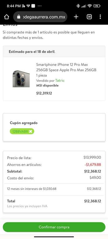 Bodega Aurrera: iPhone 12 pro max 256 gb reacondicionado | Pagando con TDC BBVA a 12 MSI