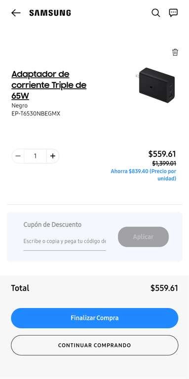 Samsung Store: Adaptador de corriente 65w