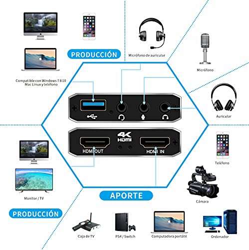 Amazon: Capturadora De Video HDMI A USB 2.0 1080P 60fps para Juegos