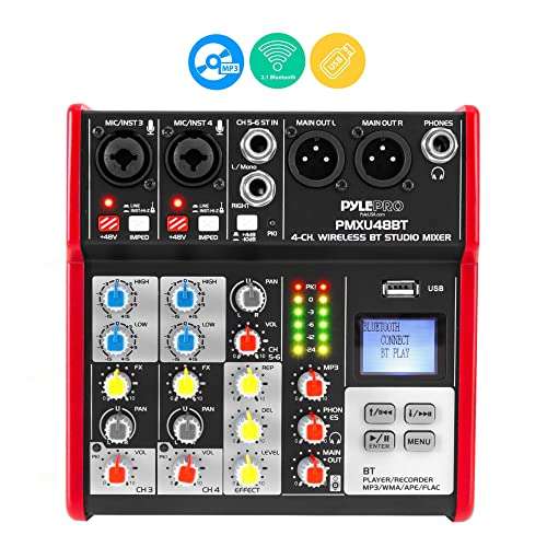 Amazon: Pyle, Sound - Consola de DJ digital portátil profesional compatible con Bluetooth de 4 canales con mezclador USB