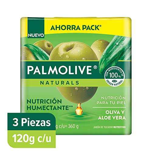 AMAZON: Jabón en barra Palmolive Naturals, Nutrición Humectante, Aloe y Oliva en Barra 120 g, con 3 piezas, total 360g $26.55 EL PAQUETE