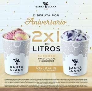 Santa Clara, 2 X 1 en Litros de helado (Tradicional y Gourmet) - 12 al 16 de Octubre