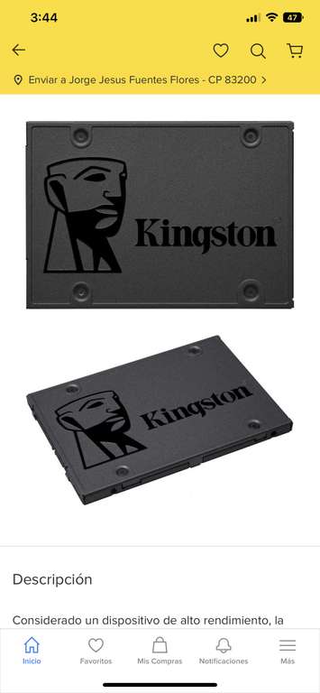 Mercado Libre: Disco sólido SSD interno Kingston 960GB