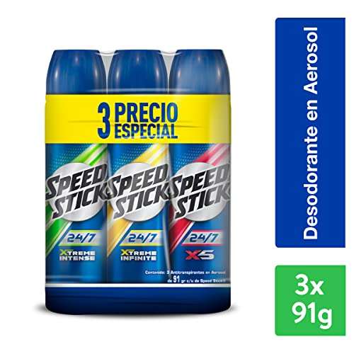 Amazon: Men Speed Stick Desodorante 24/7 en Aerosol 3x91gr (Tripack)
