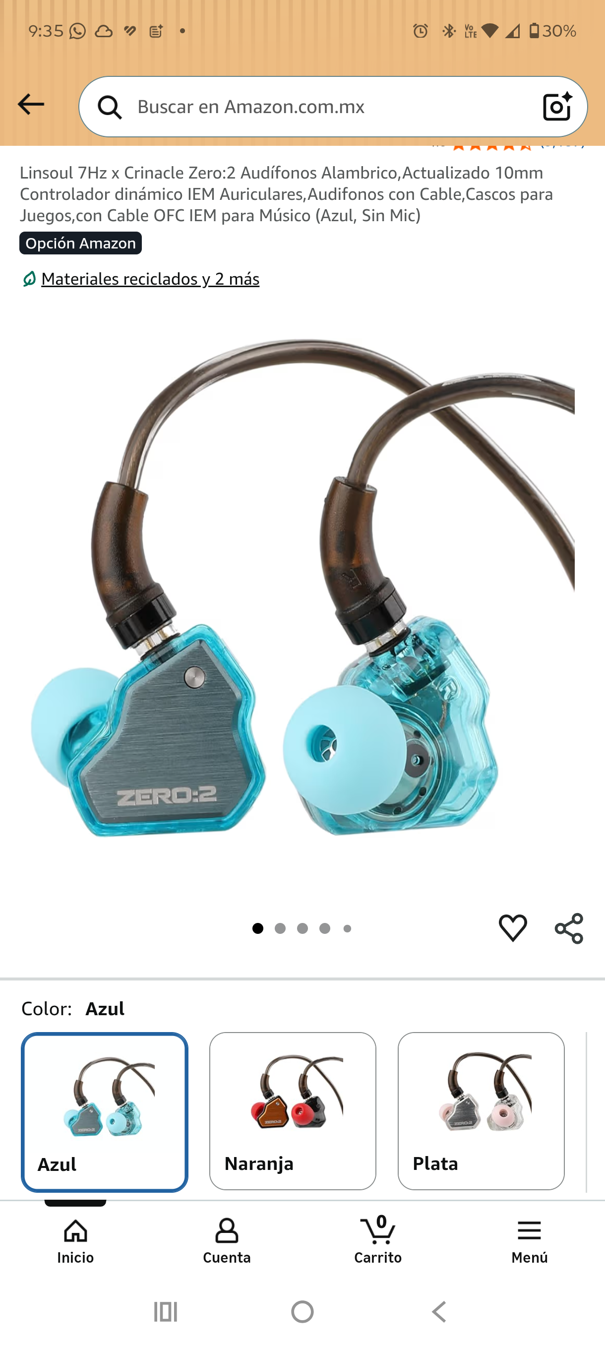 Amazon: Linsoul 7Hz x Crinacle Zero:2 Audífonos Alambrico, Actualizado 10mm Controlador dinámico IEM Auriculares