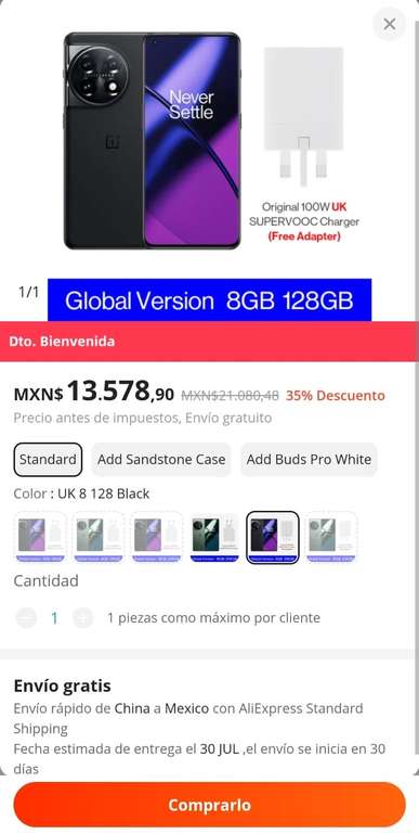 AliExpress: Teléfono OnePlus 11 5G 8gb + 128gb versión global