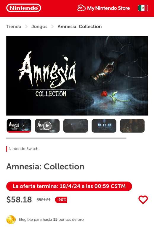 Amnesia Collection eShop USA 49.55 pesos MX o 2.99 Dolares, para Nintendo Switch