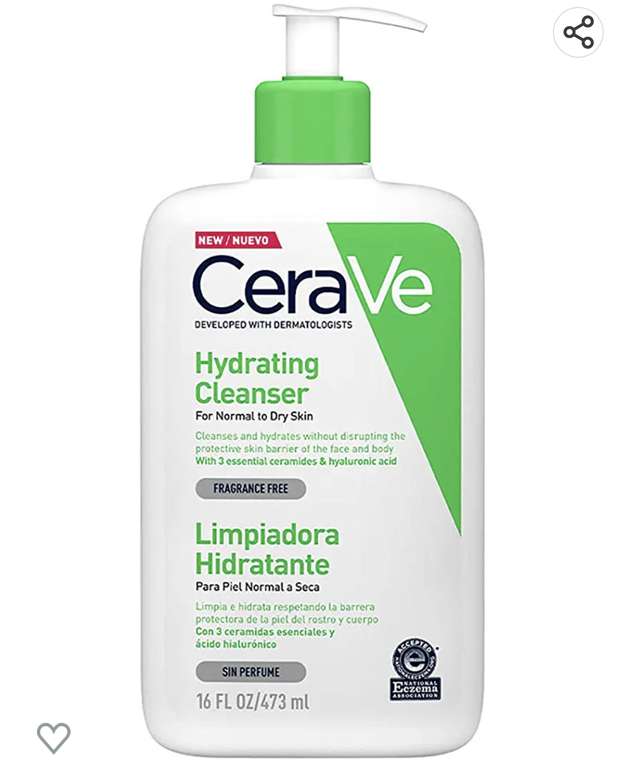 Amazon: CeraVe Limpiadora Hidratante |473ml| Limpiador facial diario para piel seca Libre de fragancia | envío gratis con Prime