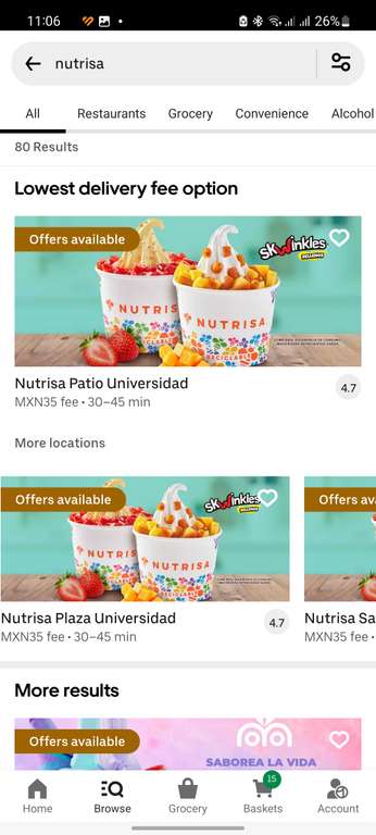 Uber Eats [Members one]: NUTRISA 4 helados por 50 pesitos (2x1 + cupón $80 OFF)