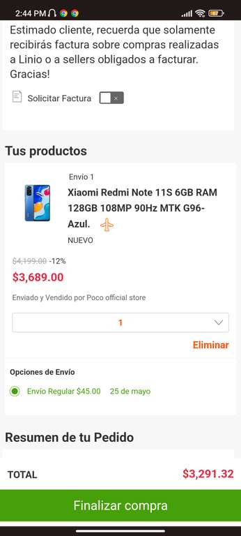 Linio: Celular Redmi Note 11S 6GB RAM 128GB 108MP 90Hz | Pagando con PayPal