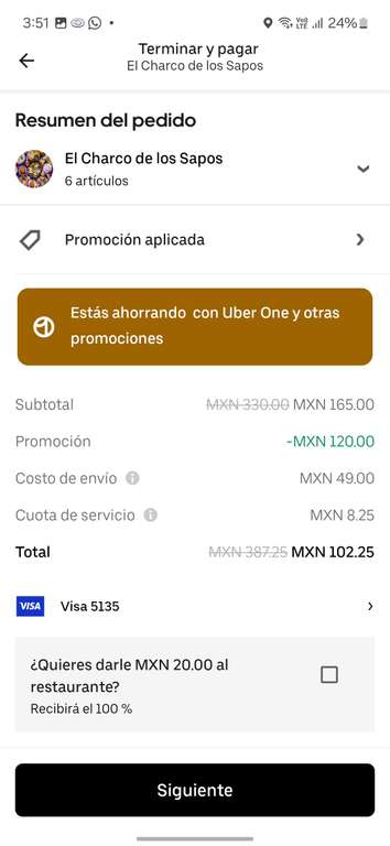 Uber eats 50 pesos por 6 flanes