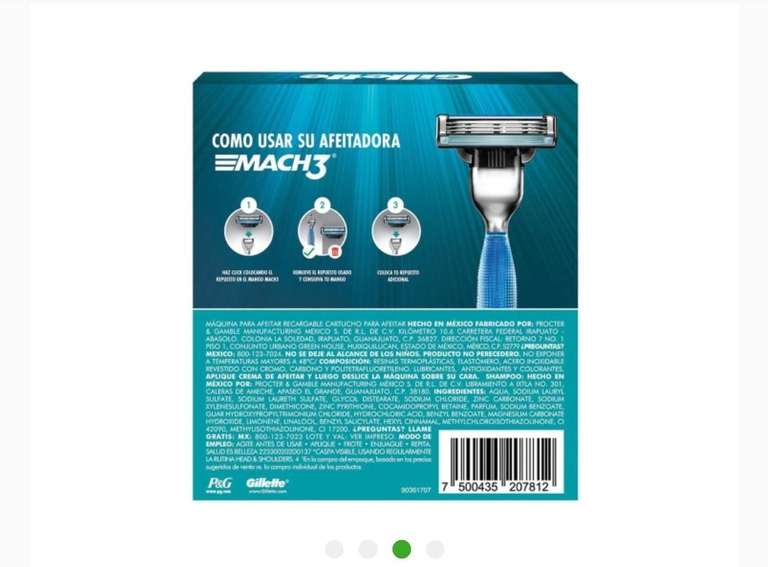 Bodega Aurrera: Máquina para afeitar Gillette Mach3 más cartucho + shampoo Head & Shoulders men 180 ml