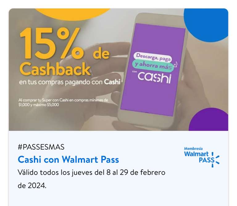 Walmart super: 15% de cashback pagando con Cashi los jueves de febrero