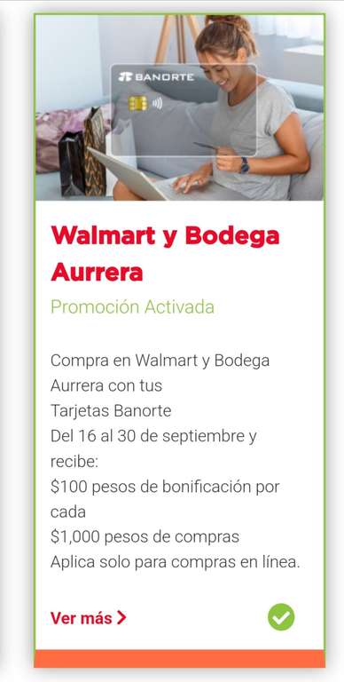 Banorte: 100 pesos de bonificacion por cada 1000 en Walmart y Bodega Aurrera Online