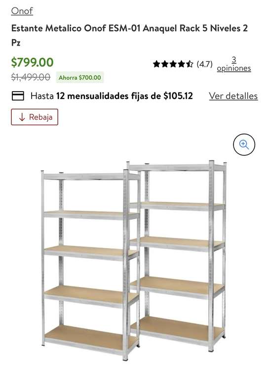 Walmart: 2 piezas de Estantes anaquel rack de 5 niveles
