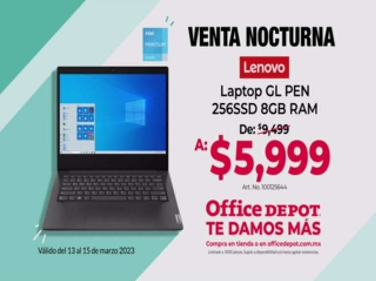 Office Depot: Laptop Lenovo en $5, 