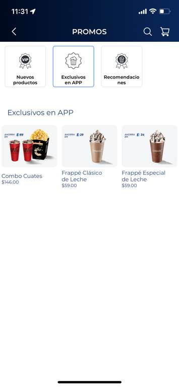 Cinépolis App VIP: Descuento en combos y alimentos variados | Ejemplo: Combo cuates en $146 de $235 | Salida al cine VIP por menos de $400