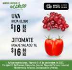 Soriana: Martes y Miércoles de Campo 5 y 6 Septiembre: Jitomate Saladet $16.80 kg • Uva Roja Globo $18.80 kg
