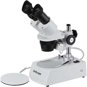 Amazon: Microscopio estéreo binocular oculares WF20x, aumento 40X y 80X, objetivos 2X y 4X AmScope SE306R-P20