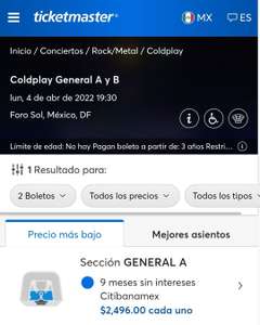 Ticketmaster: Boletos para Coldplay Foro Sol | 4 Abril