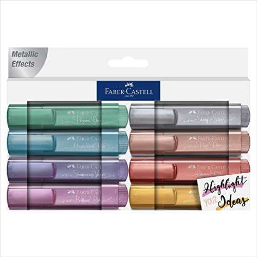 Amazon Faber-Castell Juego de resaltadores metálicos, surtido de 8 marcadores sutiles con purpurina
