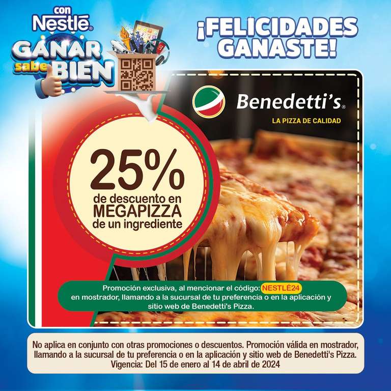 Benedetti's Pizza: Cupón 25% Descuento