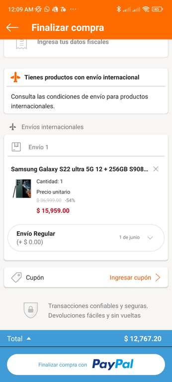 Linio: Samsung Galaxy s22 ultra 5G 12 + 256 GB