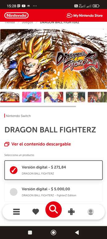 Dragon Ball fighterZ Eshop Argentina con impuestos aproximadamente $70