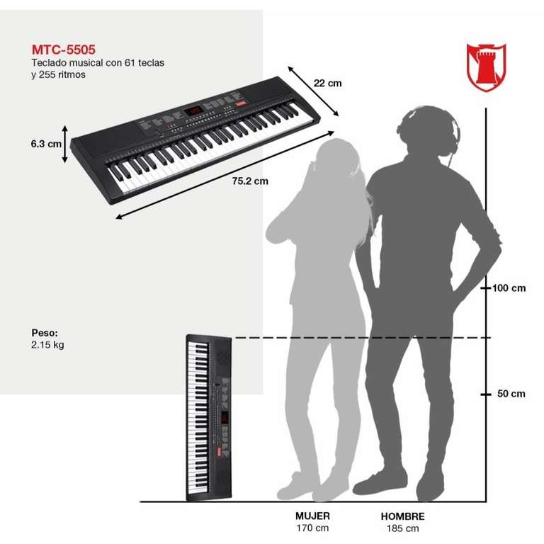 Mitzu - Teclado musical Kaiser MTC-5505 con 61 teclas