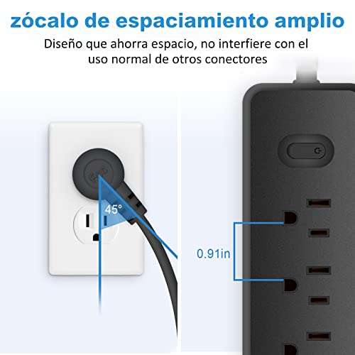 Amazon: Tegleta de Enchufes con USB, Protector contra Sobretensiones con 5 Salidas y 3 Puertos USB