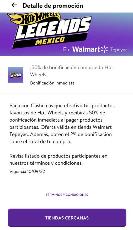Walmart: (SOLO SUCURSALES TEPEYAC de todo el país) 52% de bonificación en Hot wheels pagando con Cashi