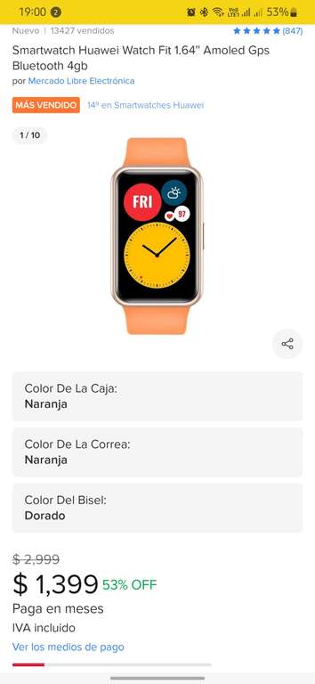 Mercado libre Smartwatch Huawei Watch Fit 1.64 Amoled