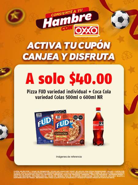 Oxxo: Pizza Fud individual+ Coca-Cola 600ml por solo $40 pesitos.