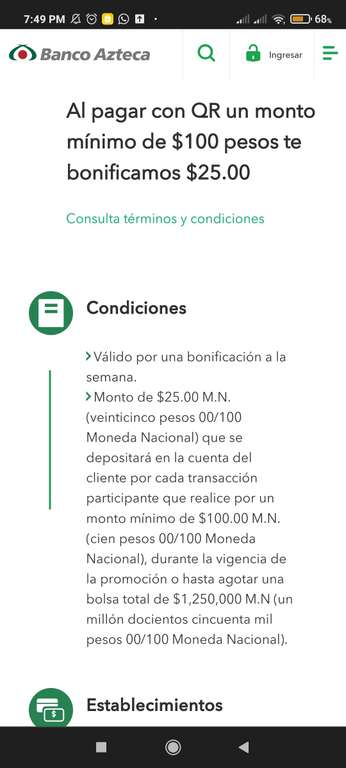 Banco Azteca: Bonificación de $25 al pagar mínimo $100 con QR